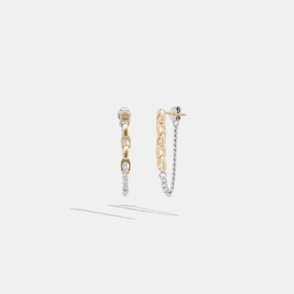 Női COACH® Signature Mixed Chain Drop Earring Arany Titán | HUUZD561