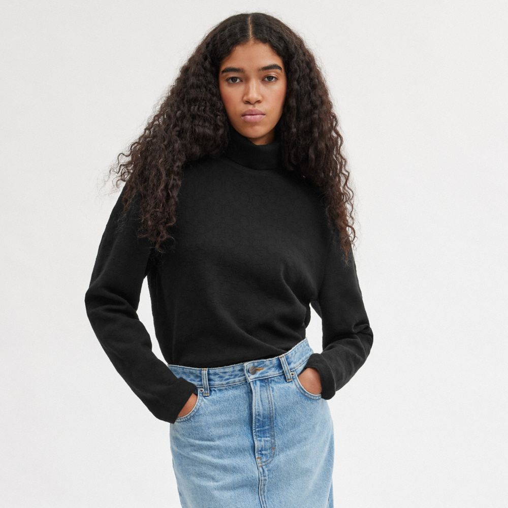 Női COACH® Signature Turtleneck Kötöttáru Fekete | HUHAI448