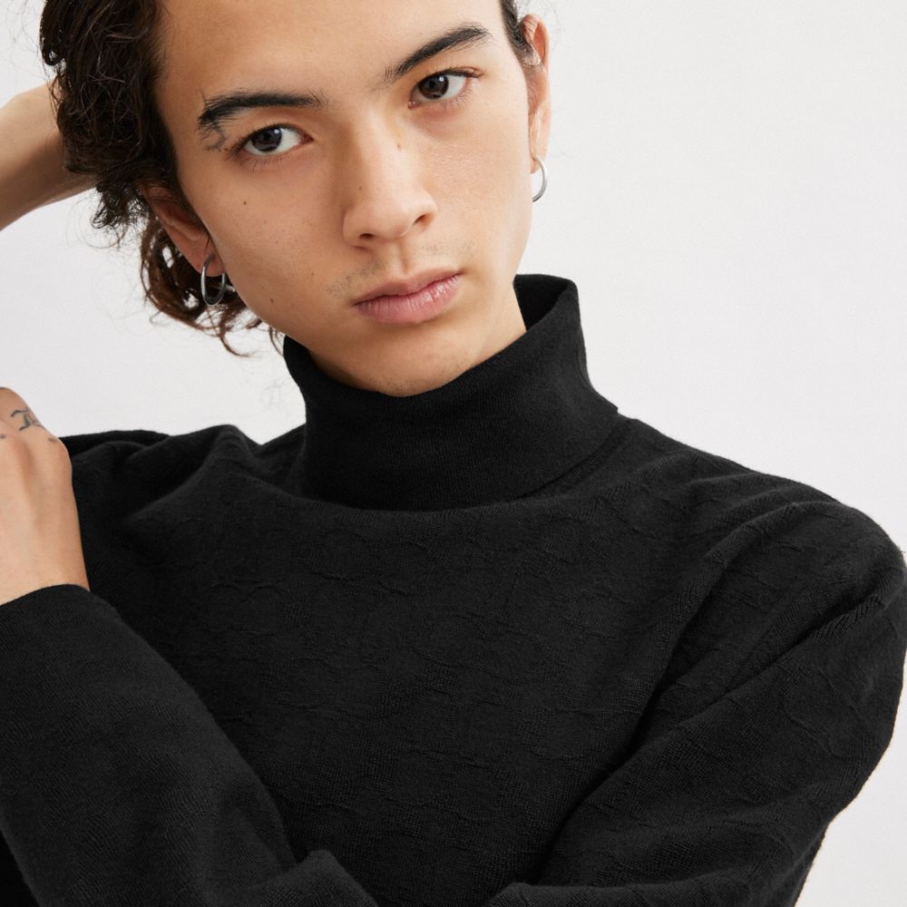 Női COACH® Signature Turtleneck Kötöttáru Fekete | HUHAI448