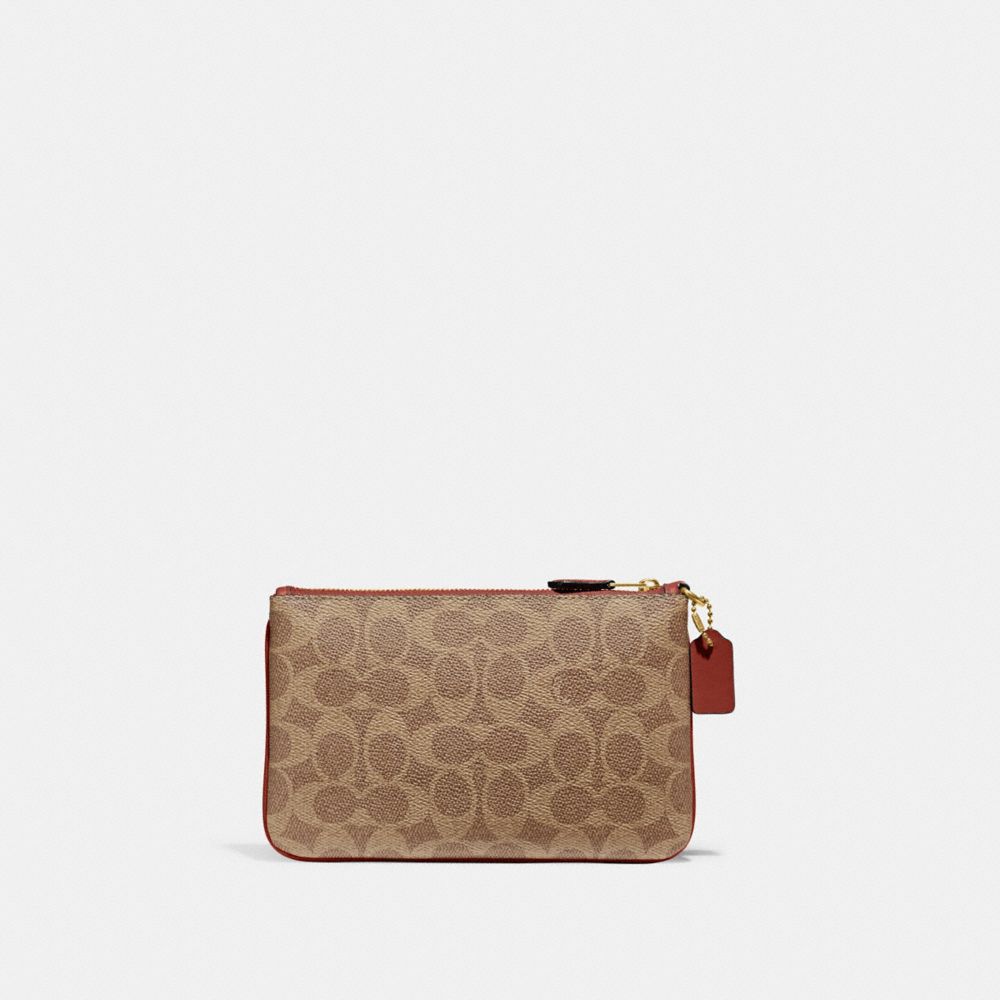 Női COACH® Small Wristlet In Signature Canvas Kézitáska Barna Piros | HUNWU852