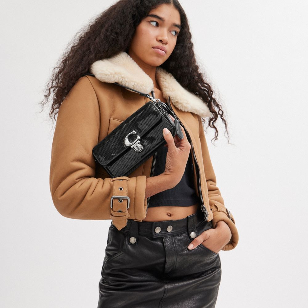 Női COACH® Studiouette With Sequins Crossbody Táska Titán Fekete | HUMQA802