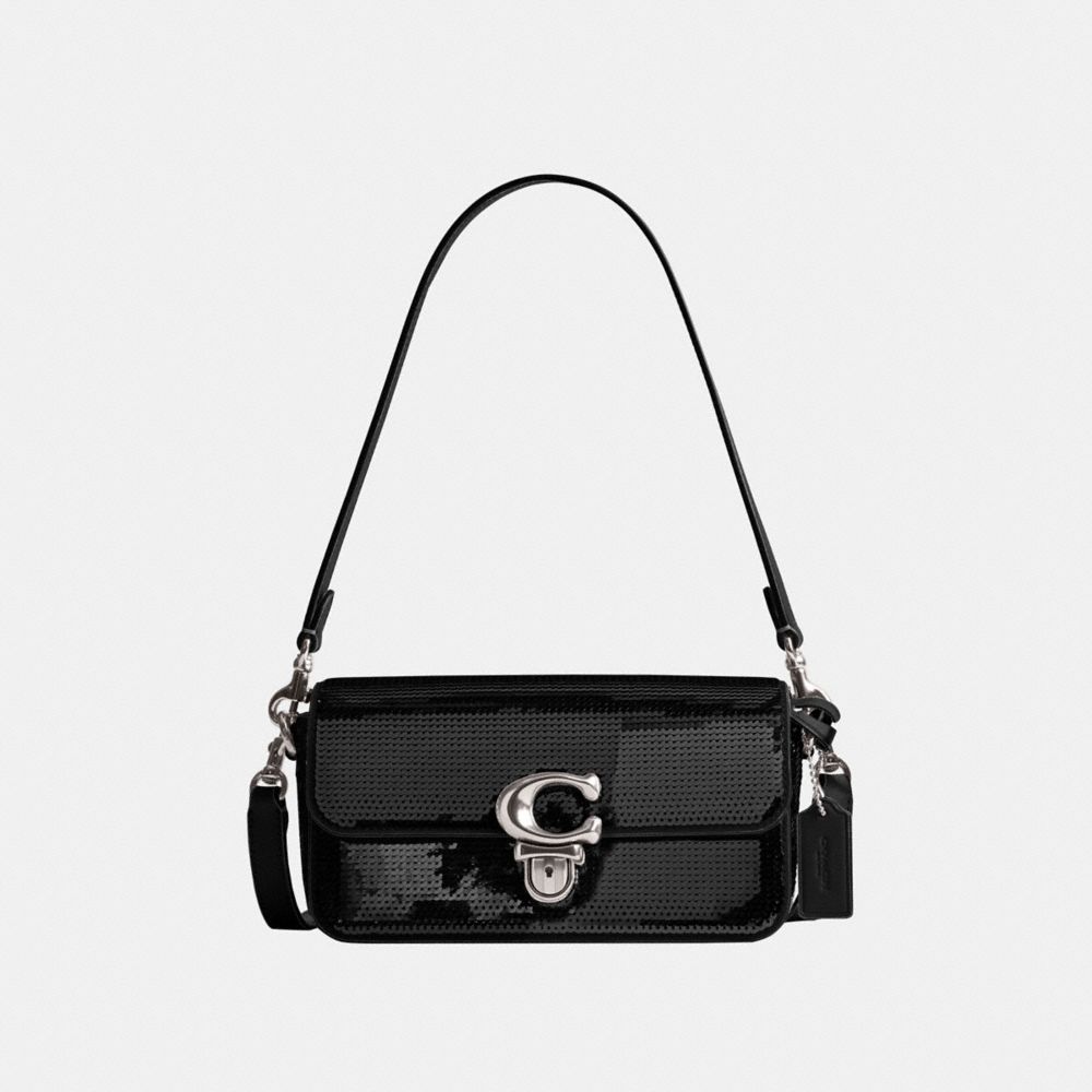 Női COACH® Studiouette With Sequins Crossbody Táska Titán Fekete | HUMQA802