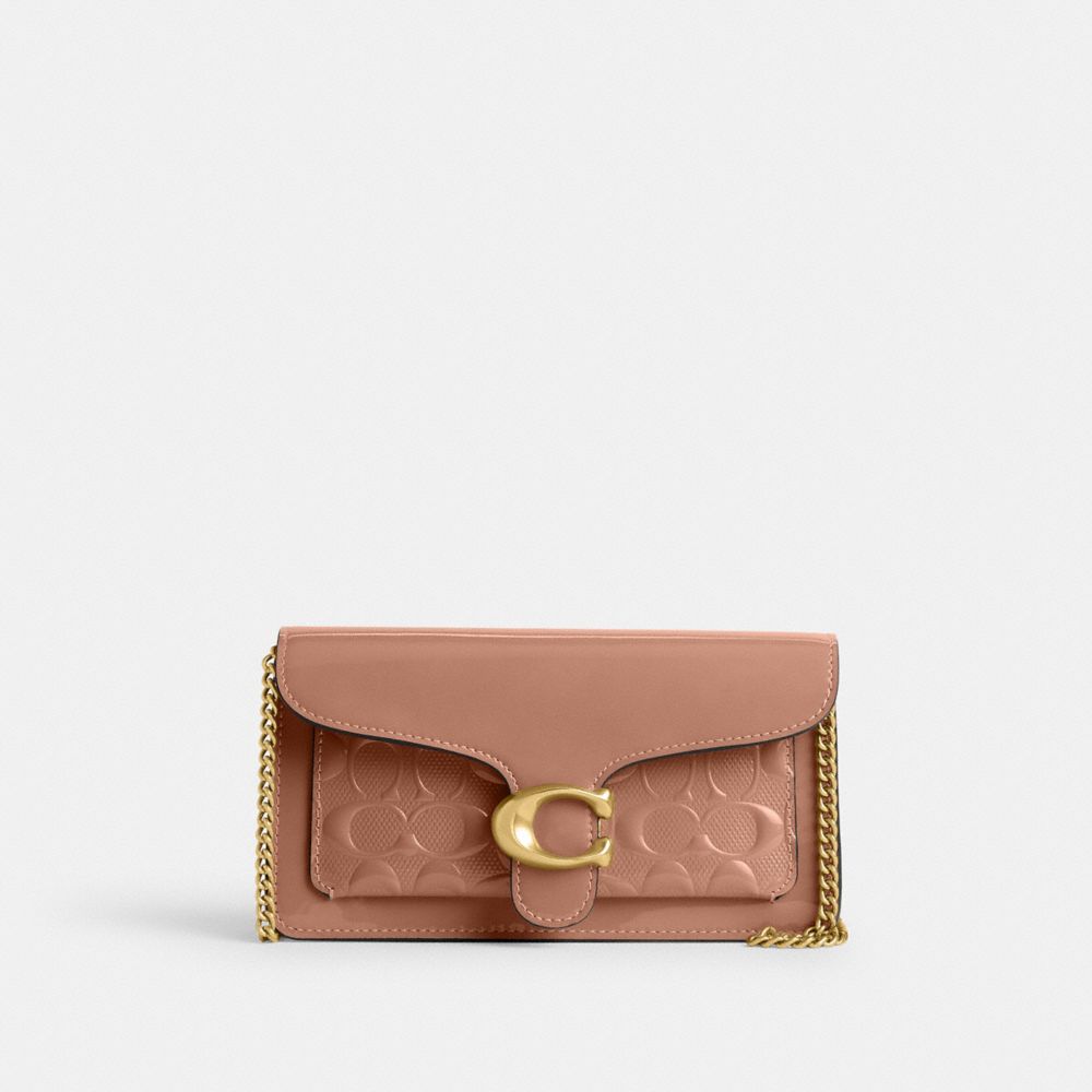 Női COACH® Tabby Chain In Signature Leather Clutch Rózsaszín | HUGSB761