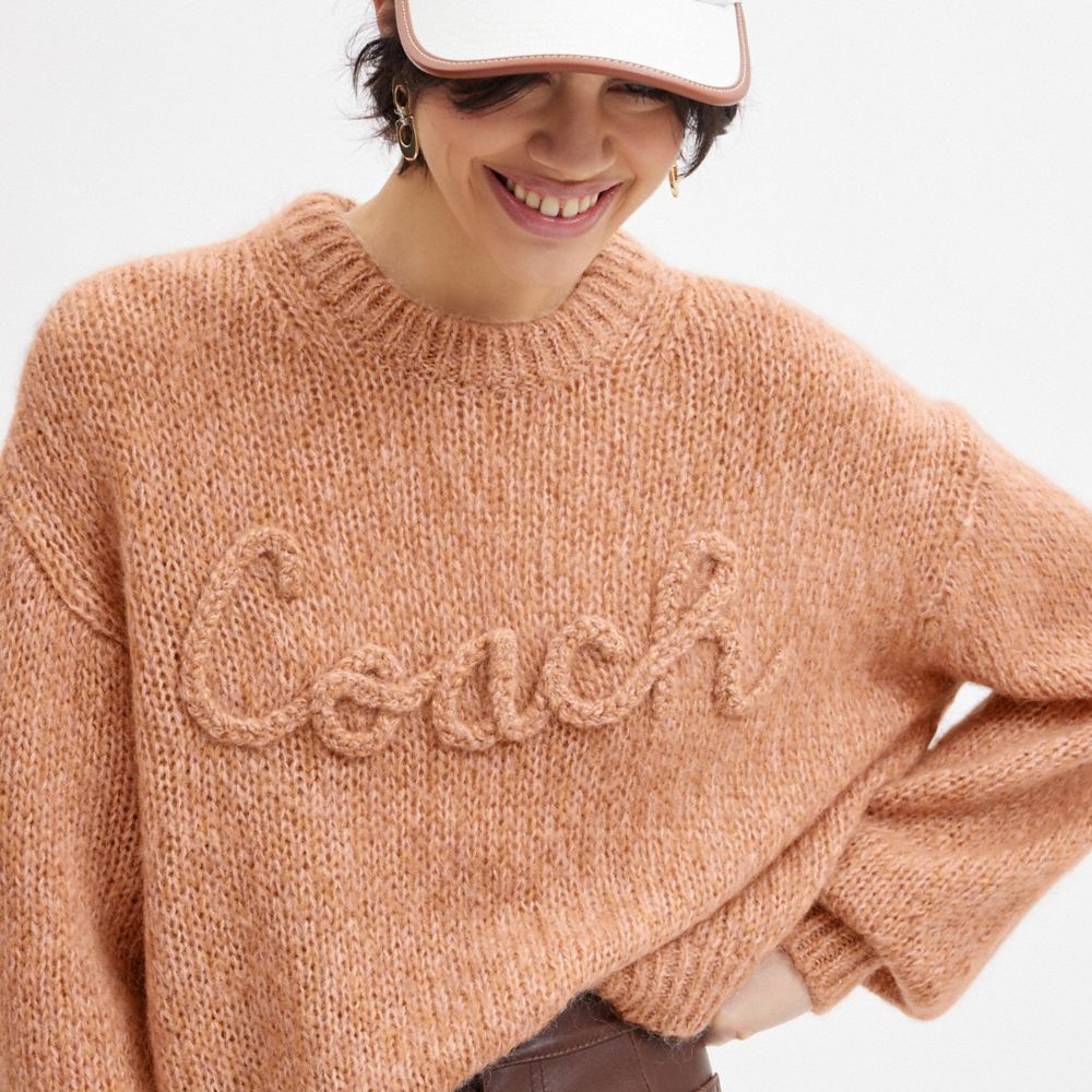 Női COACH® Tonal Braided Seasonal Pulóver Rózsaszín Színes | HUXYJ484