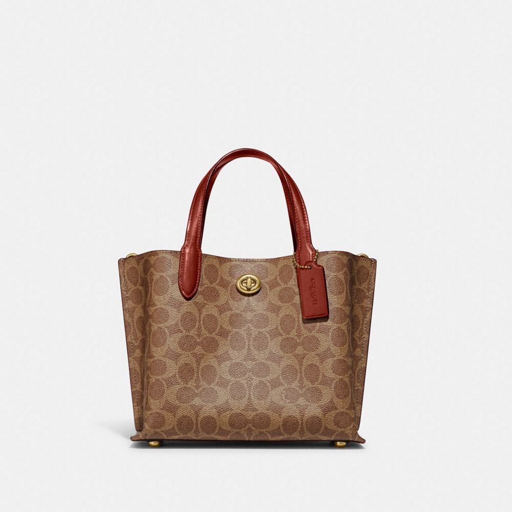 Női COACH® Willow 24 In Signature Canvas Tote Barna Piros | HUXYM952