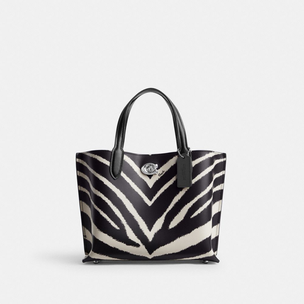 Női COACH® Willow 24 With Zebra Print Tote Titán | HUVRQ954