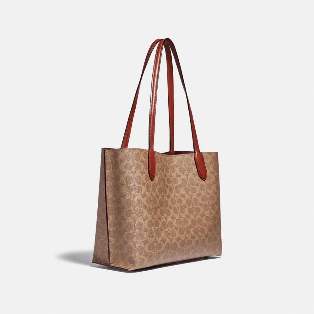 Női COACH® Willow In Signature Canvas Tote Barna Piros | HUMQR957