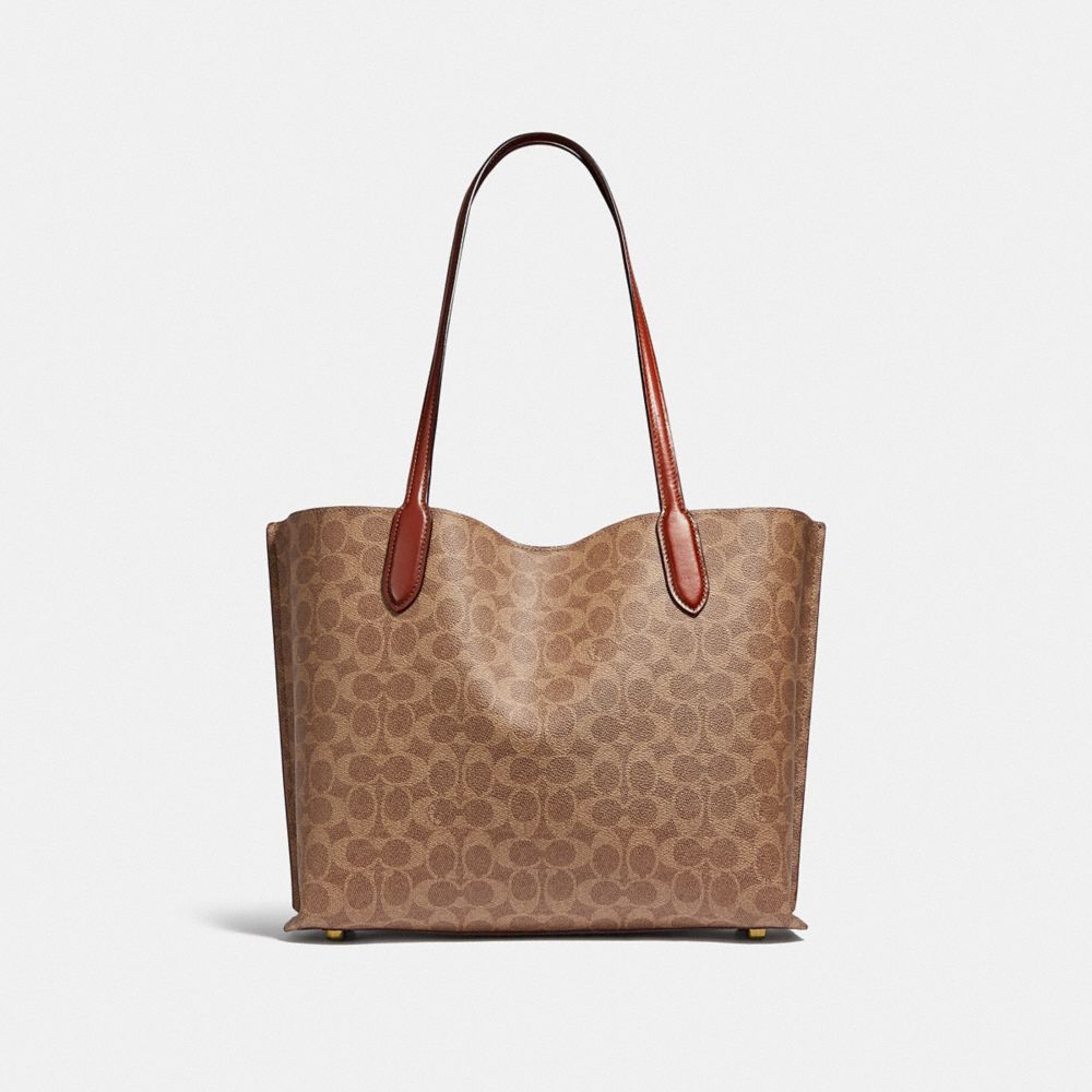 Női COACH® Willow In Signature Canvas Tote Barna Piros | HUMQR957