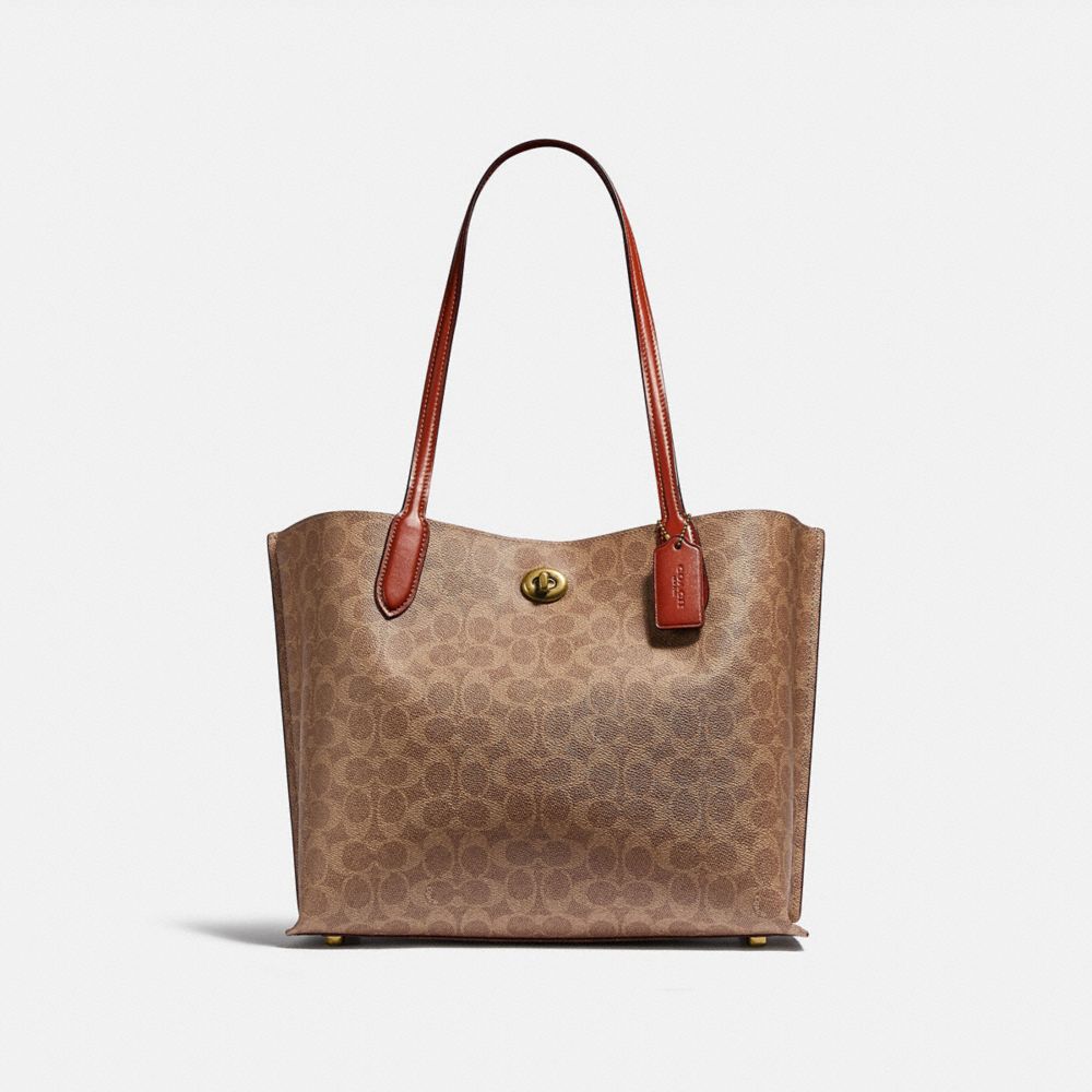 Női COACH® Willow In Signature Canvas Tote Barna Piros | HUMQR957