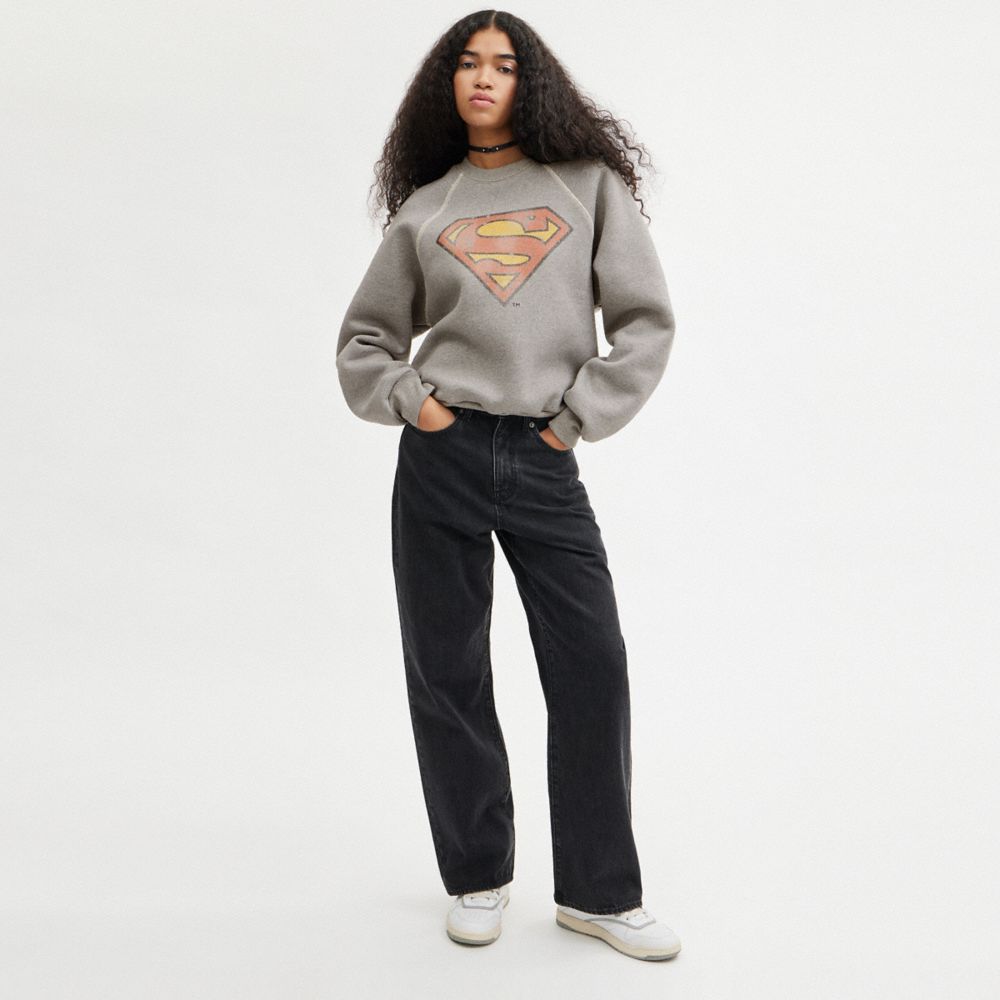 Női COACH® | Dc Superman Crewneck Kapucnis Pulóver Sötétszürke | HUTCE416